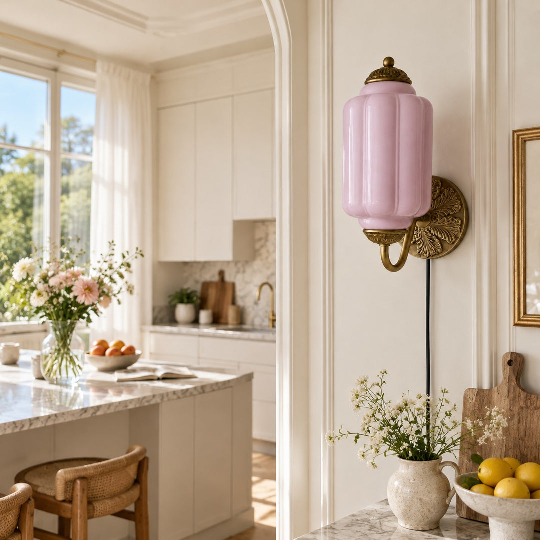 Eloise Fluted Leaf-Relief Plug-In Wall Sconce