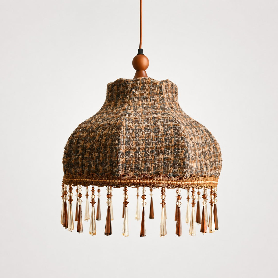 Lámpara colgante vintage de tela con flecos