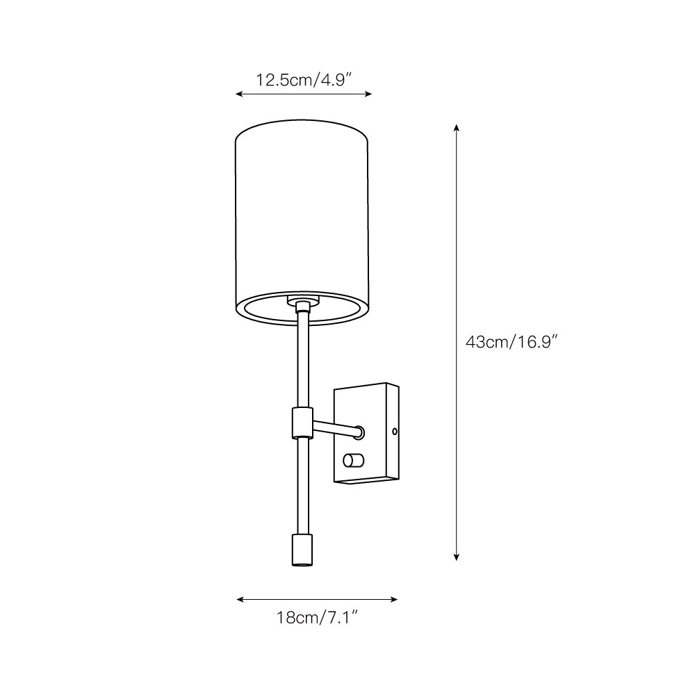 Applique murale Atticus avec abat-jour en tissu - Lampe murale moderne en laiton pour chambre et couloir