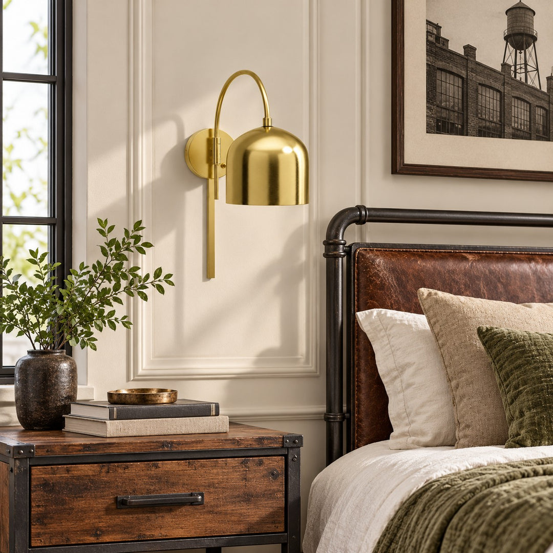 Dome Arm Plug-In Cord Arched Metal Wall Sconce