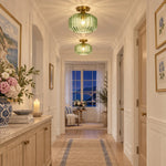 Charger l'image dans la visionneuse de galerie, Large green ribbed glass ceiling light in a classic interior
