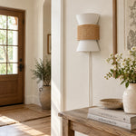 Bild in Gallery-Viewer laden, Coastal Boho Fabric and Natural Rattan Plug-In Wall Light for Bedroom and Hallway