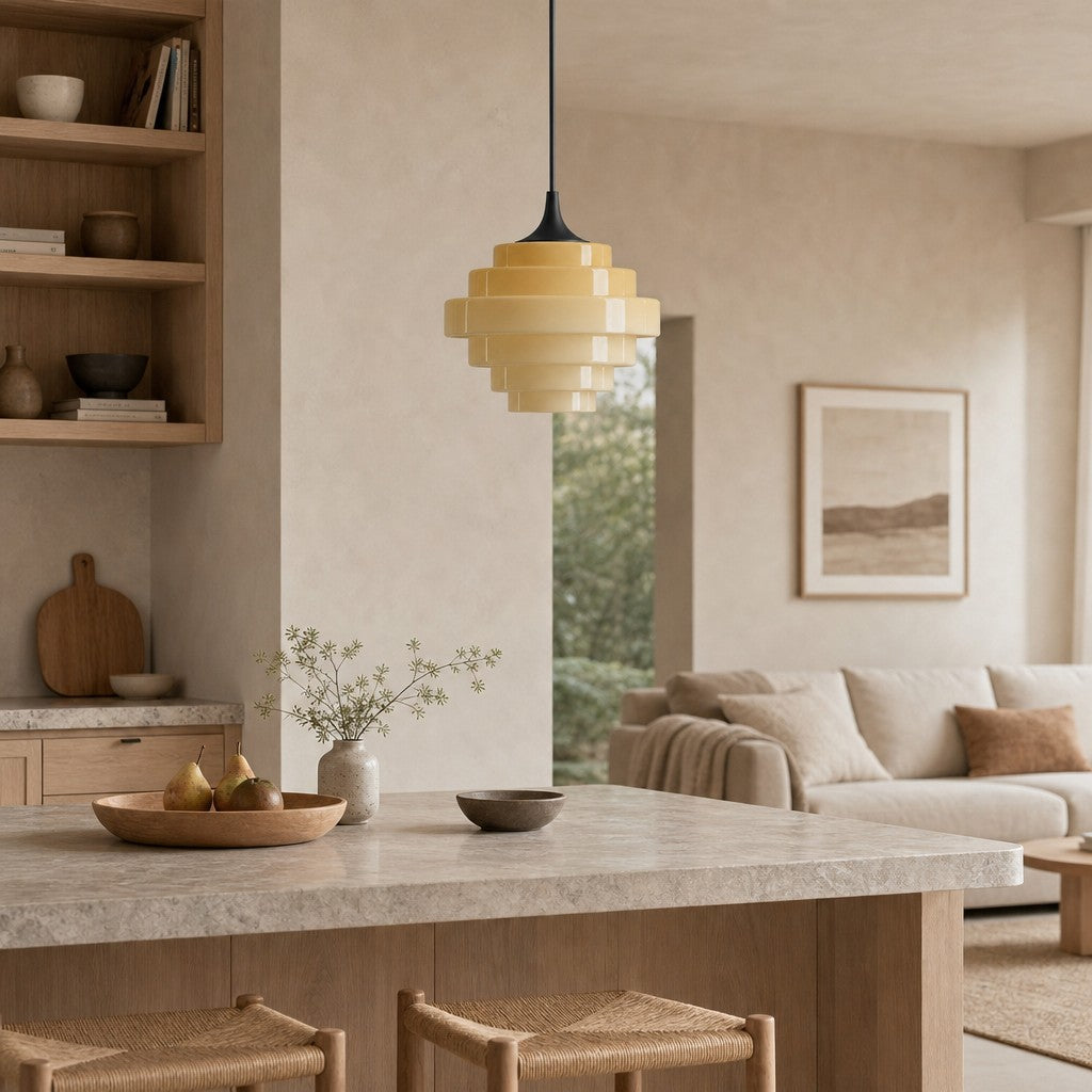 Sanenos Retro Geometric Glass Pendant Light - Gradient Glass Shade for Living or Dining Room