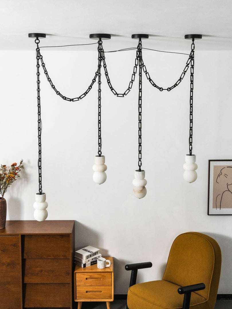 Black Metal Alabaster Chain Swag Chandelier