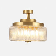 Antique Brass Ribbed Glass Ceiling Light