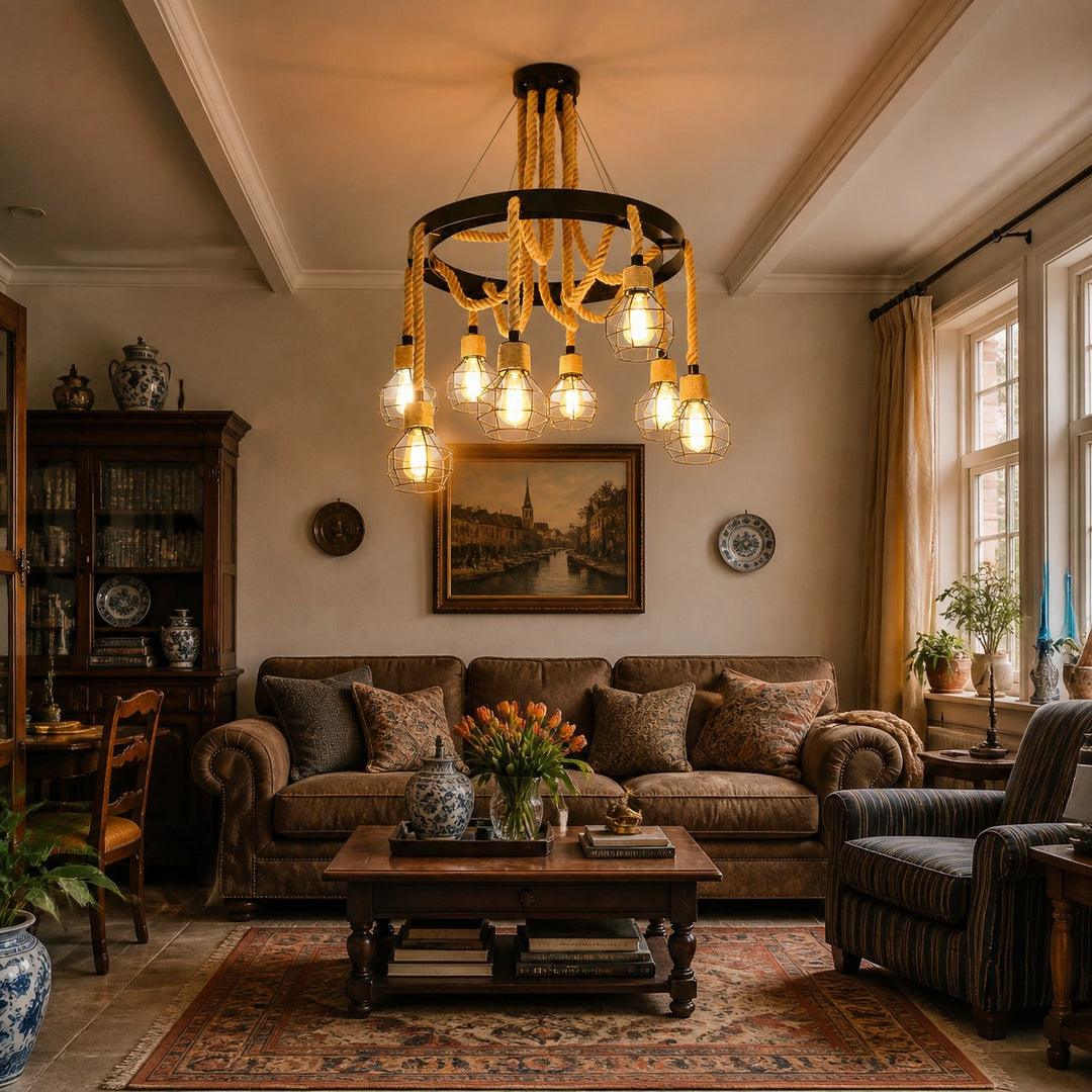 Rope-Wrapped Industrial Ring Chandelier