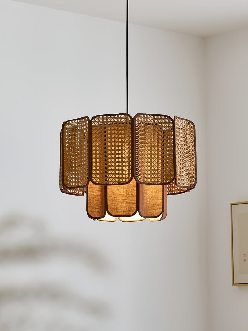 Layered Rattan Plug-In Swag Pendant
