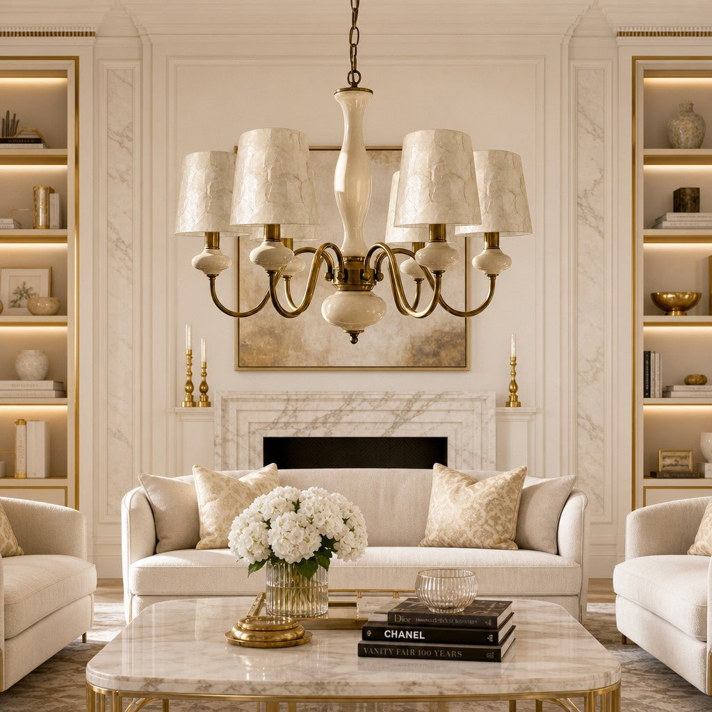 Shell Texture Retro Coastal Chandelier for Dining Room Decor