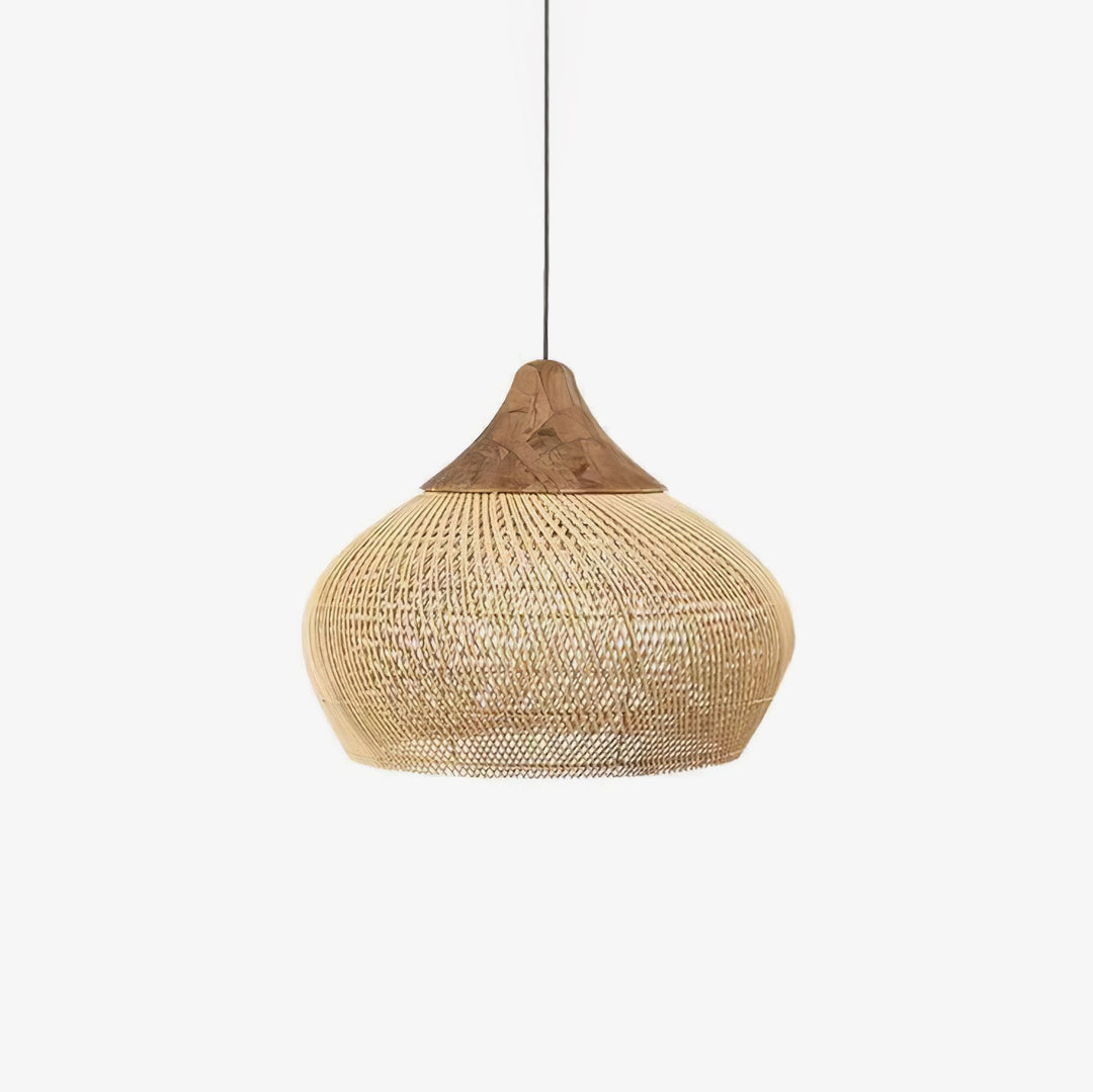 Woven Rattan Wood Plug-In Pendant Light