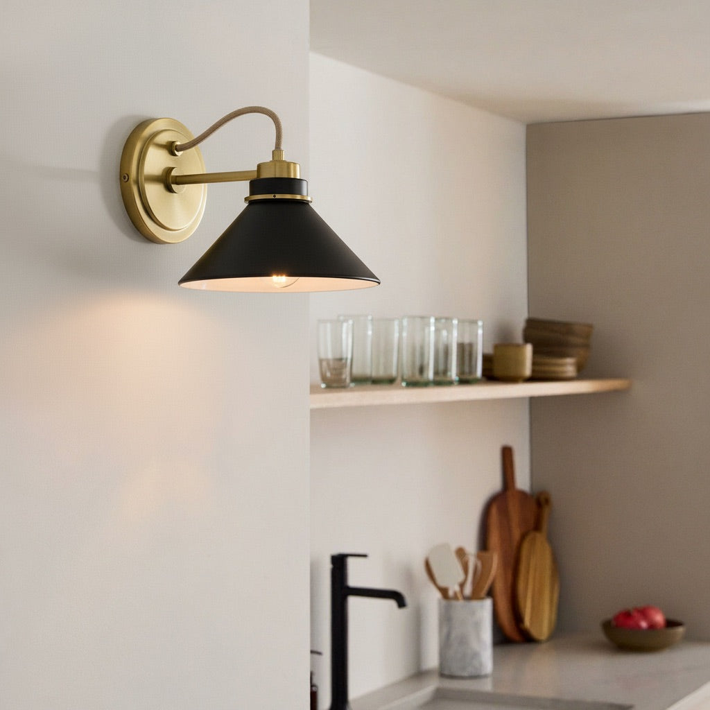 Aurenza Curved Arm Globe Wall Sconce – Modern Industrial Wall Lamp for Bathroom, Bedroom, and Hallway