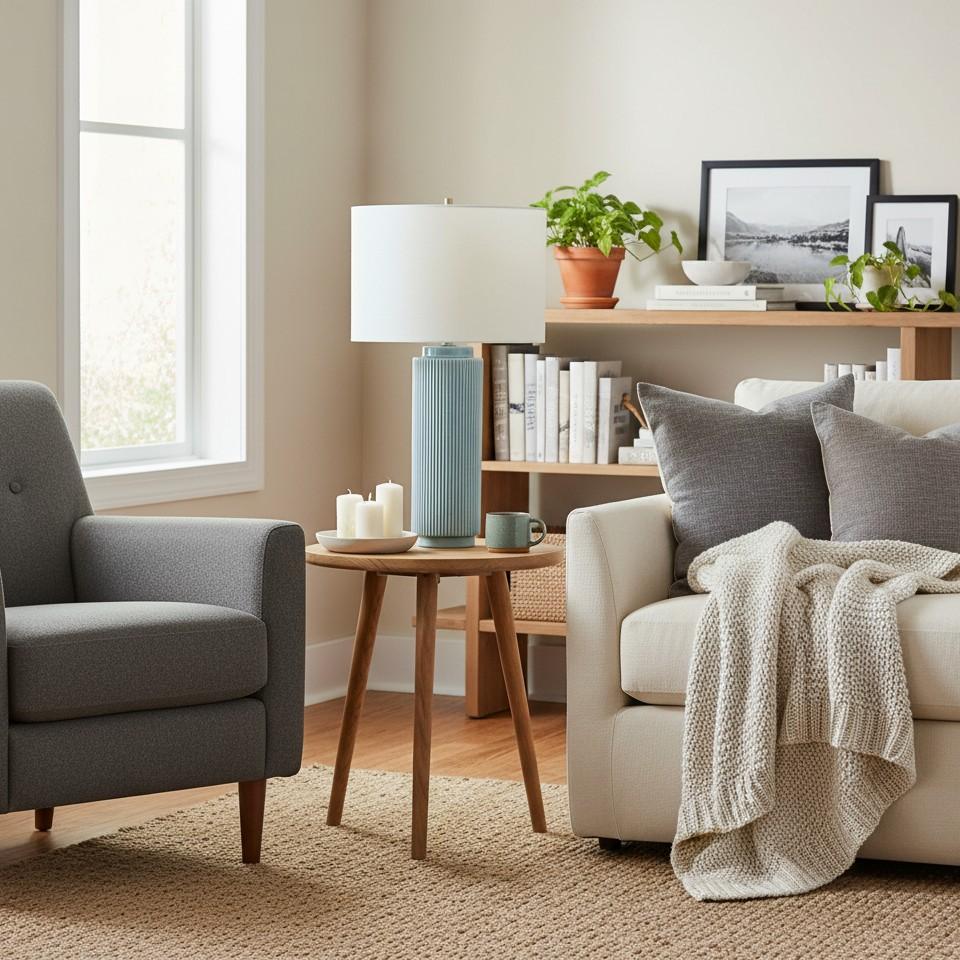 Ceruna Minimalistische Keramik-Tischlampe - Keramikfuß mit einem Lampenschirm aus Leinen