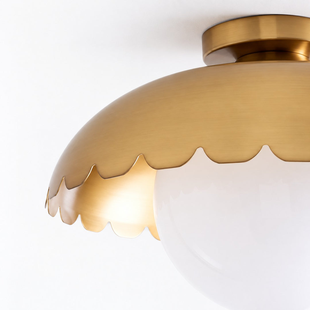 Scalloped Metal Brass Trim Globe Shade Flush Mount