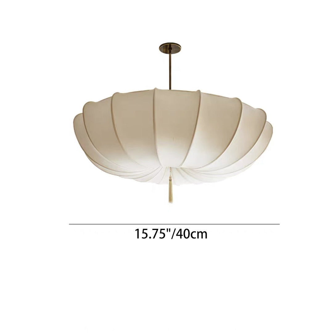 Traditional Japanese Round Iron Frame Fabric Shade 3/5 Light Chandelier For Living Room