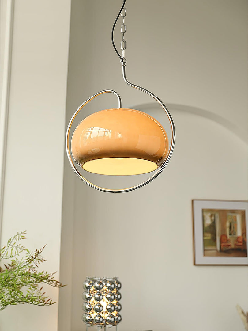 Rounded Glass Chrome Swag Pendant Light