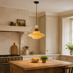 Bild in Gallery-Viewer laden, Caramel yellow glass pendant light over a kitchen island
