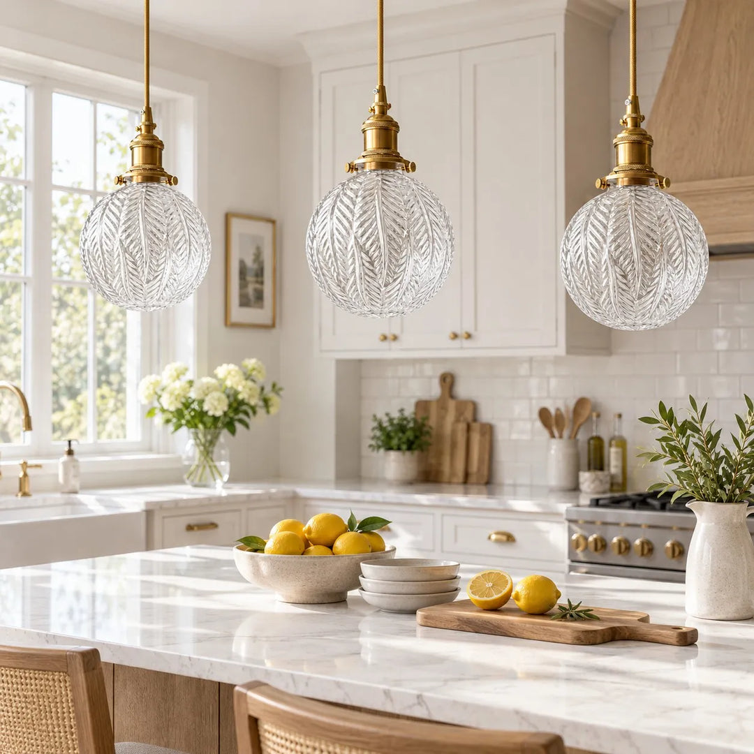 Vintage Leaf-Pattern Glass Ball Pendant Lamp