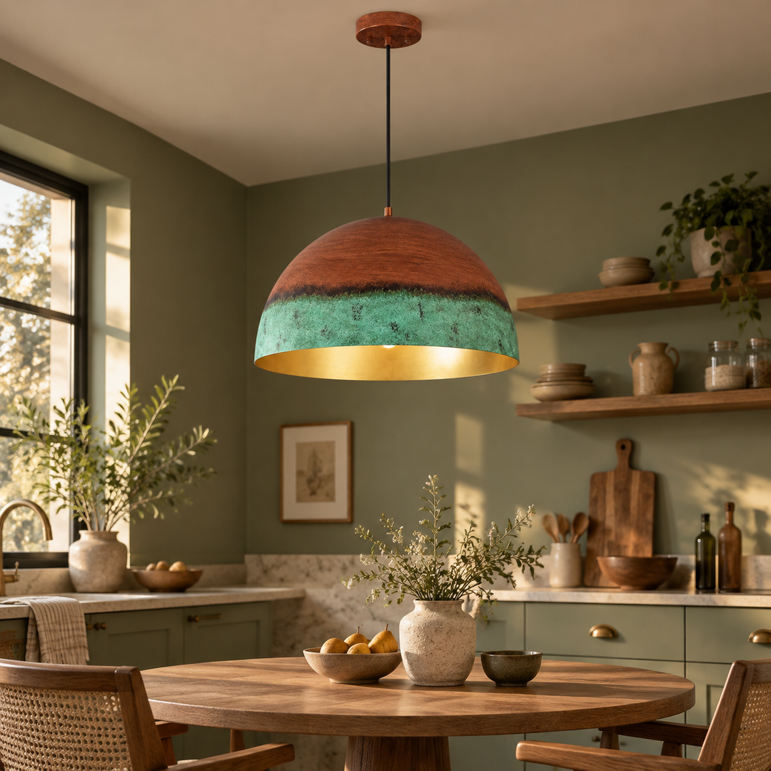 Copper Patina Dome Pendant with two shade sizes and a wide dome - New2609-1024556 scene 4