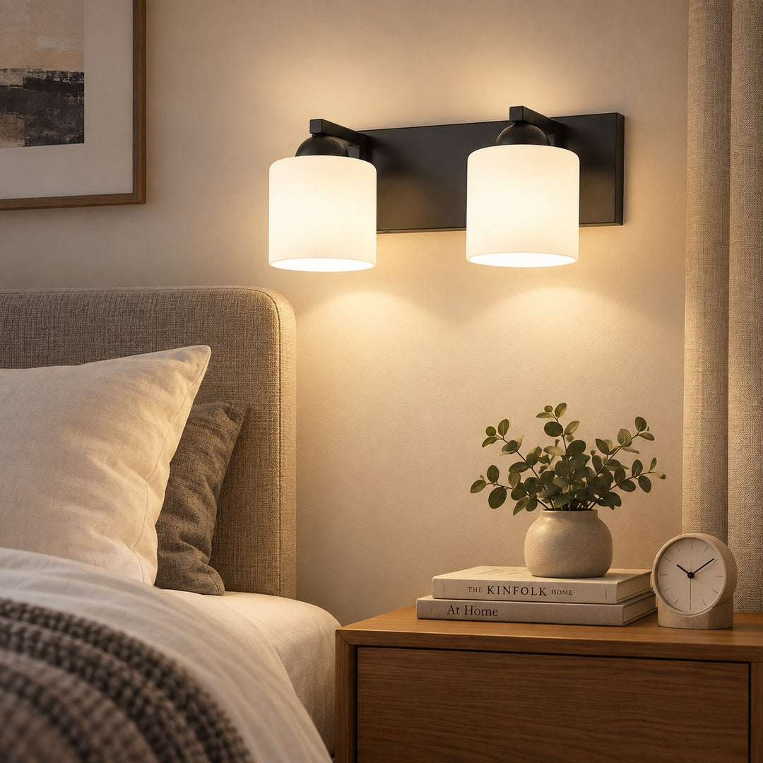 Modern Metal Vanity Light with Glass Shades for Bathrooms