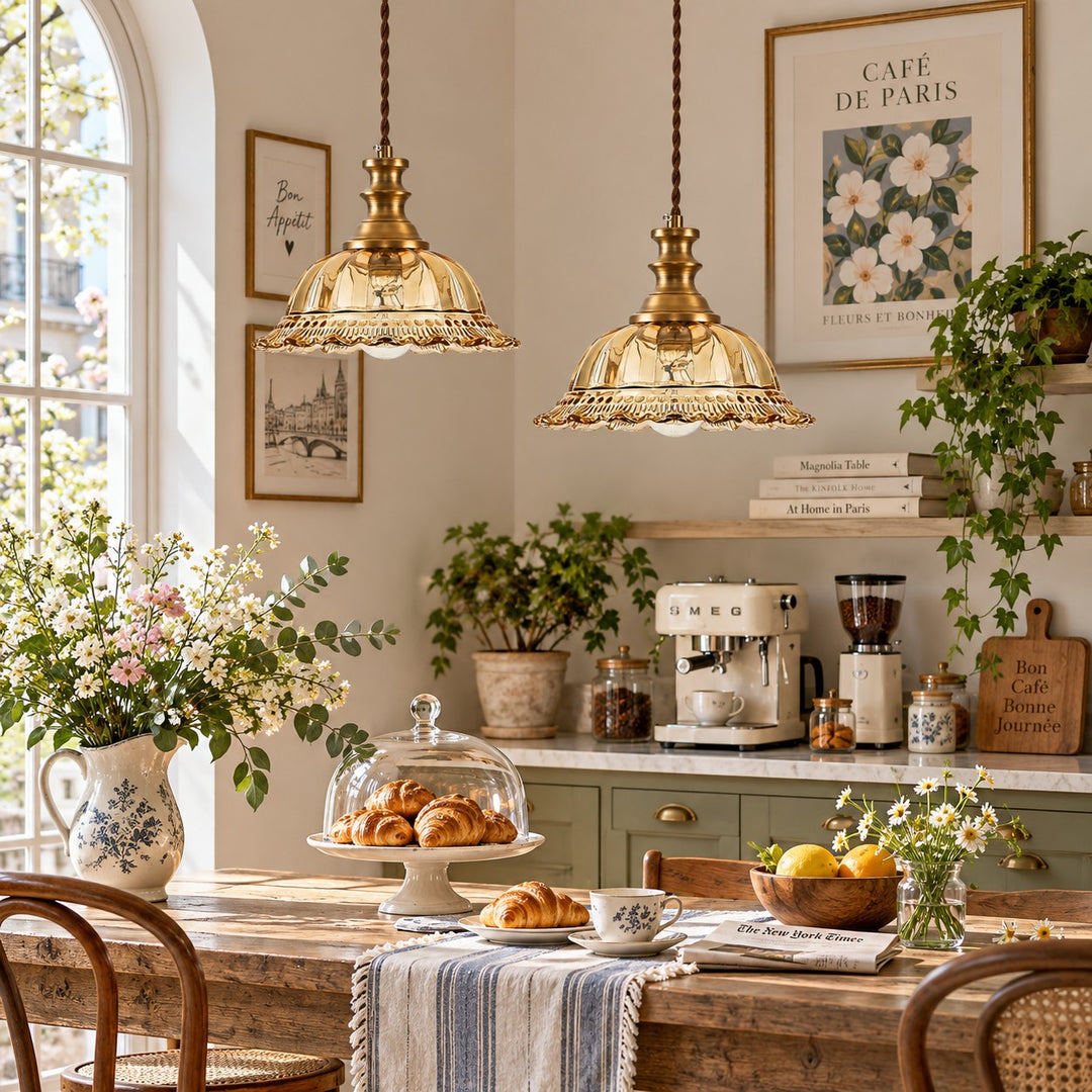 Vintage Fluted Glass Pendant Light for Kitchen & Dining