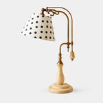 Bild in Gallery-Viewer laden, Black Polka Dot vintage wood and brass-tone table lamp