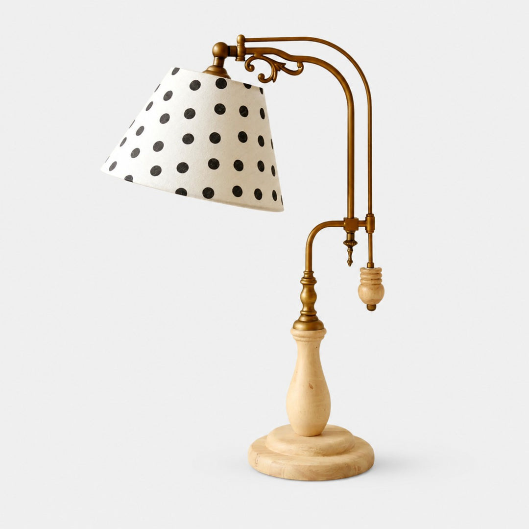 Black Polka Dot vintage wood and brass-tone table lamp