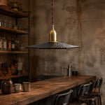 Load image into Gallery viewer, Octagonal wood pendant light installed over a dining table