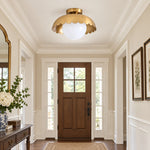 Cargar imagen en el visor de la Galería, Scalloped Metal Brass Trim Globe Shade Flush Mount