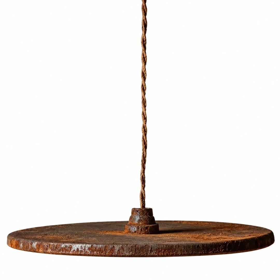 Iron pendant light top plate and cord detail