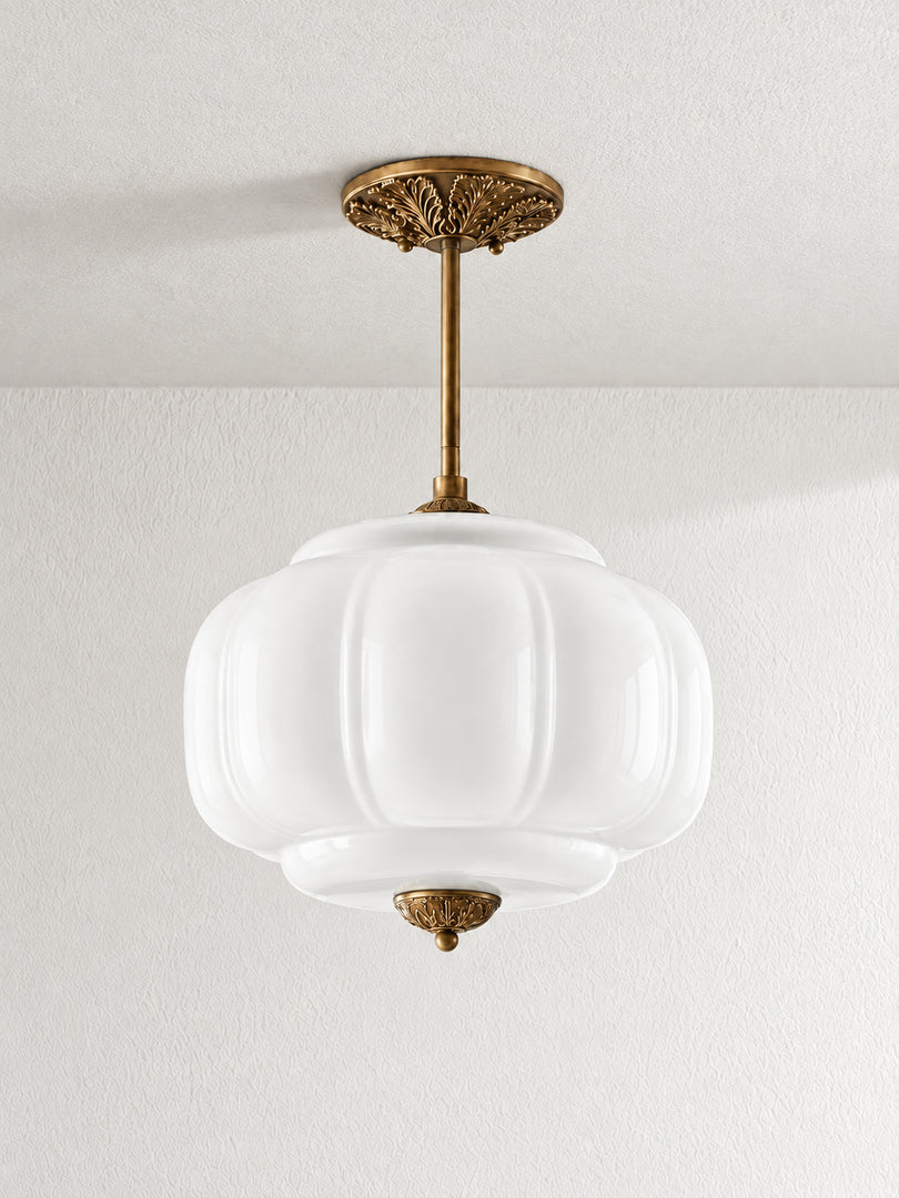 Eloise Scallop Vintage Milk Glass Semi Flush Mount Pendant Light