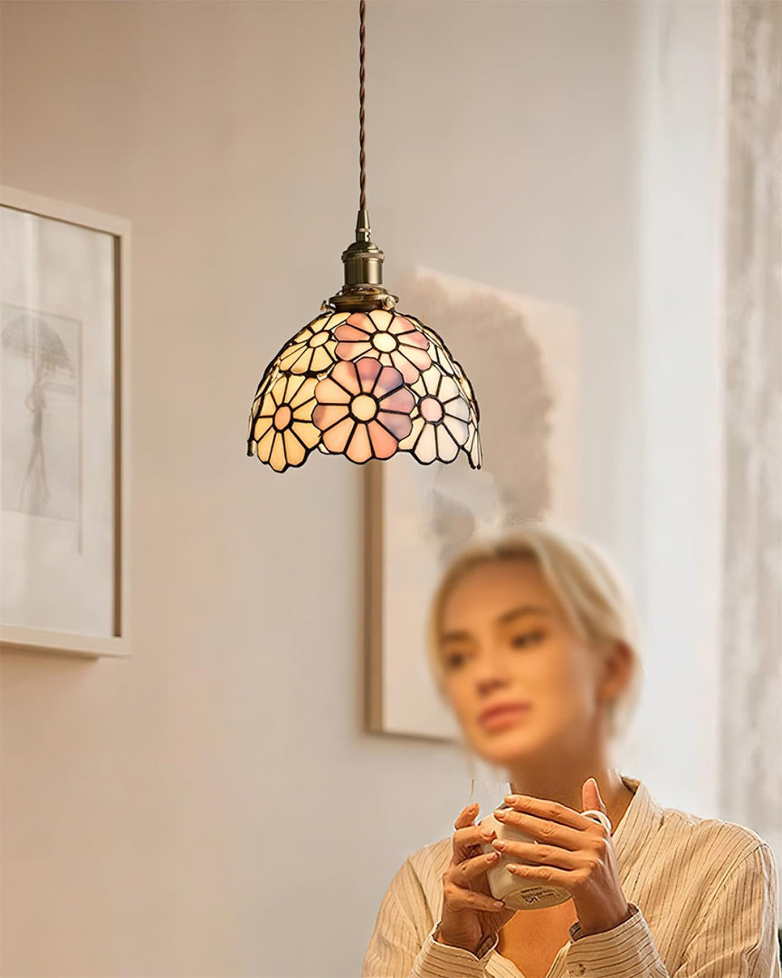 Brass Stained Glass Plug-In Pendant
