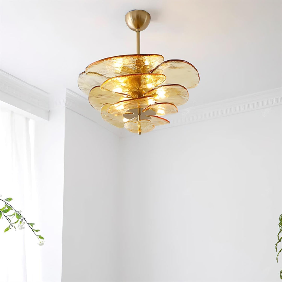 Lotus Leaf Layered Glass Chandelier