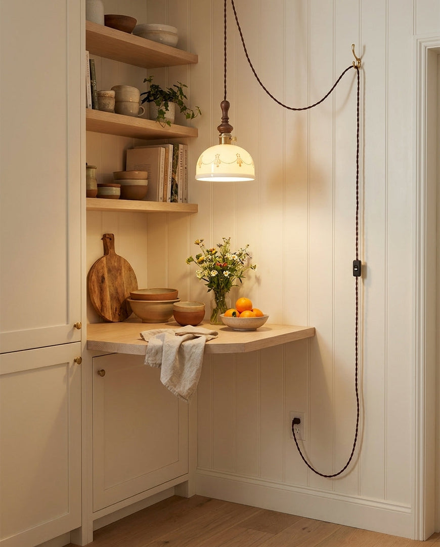 Wood Finial Ceramic Plug-In Swag Pendant