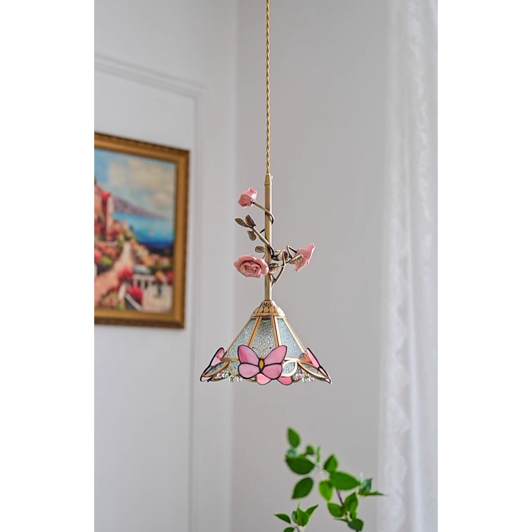 Lámpara colgante de cristal rosa Lalique