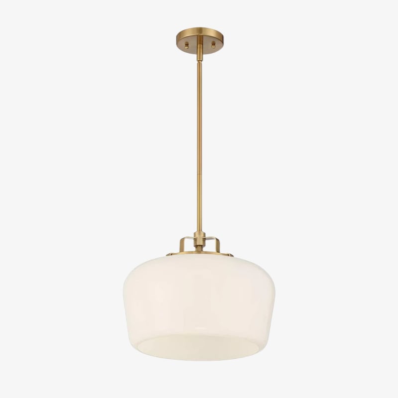 Lámpara colgante de cristal opalino Lirra: moderna lámpara minimalista de metal para cocina y comedor.
