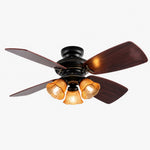 Cargar imagen en el visor de la Galería, Black amber glass ceiling fan light with wood-look blades