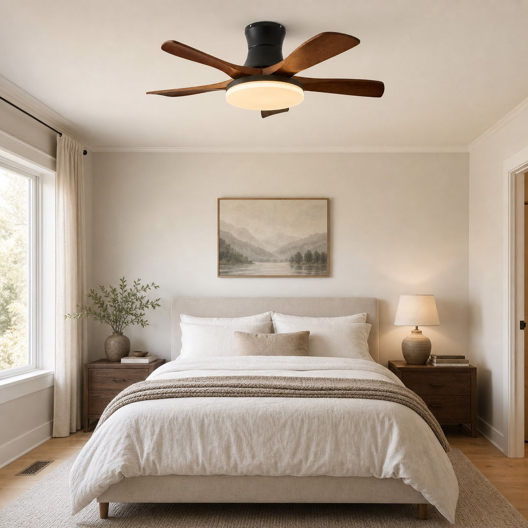Black walnut ceiling fan light in a bedroom