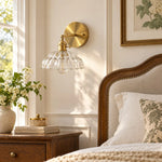 Cargar imagen en el visor de la Galería, Vintage Brass Puff-Skirt Glass Wall Lamp