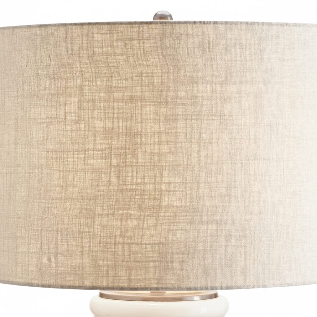 Mello Organic Textured Ceramic Table Lamp with Fabric Drum Shade - Modern Lighting for Living Room and Office