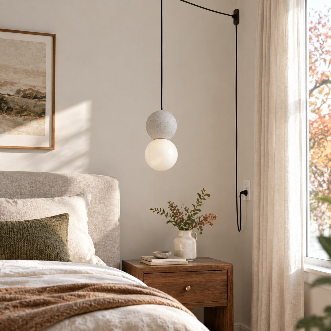 Textured Stone And Glass Plug-In Swag Pendant