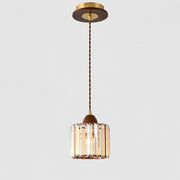 Crystal pendant light with wood and metal details, 15 cm SKU