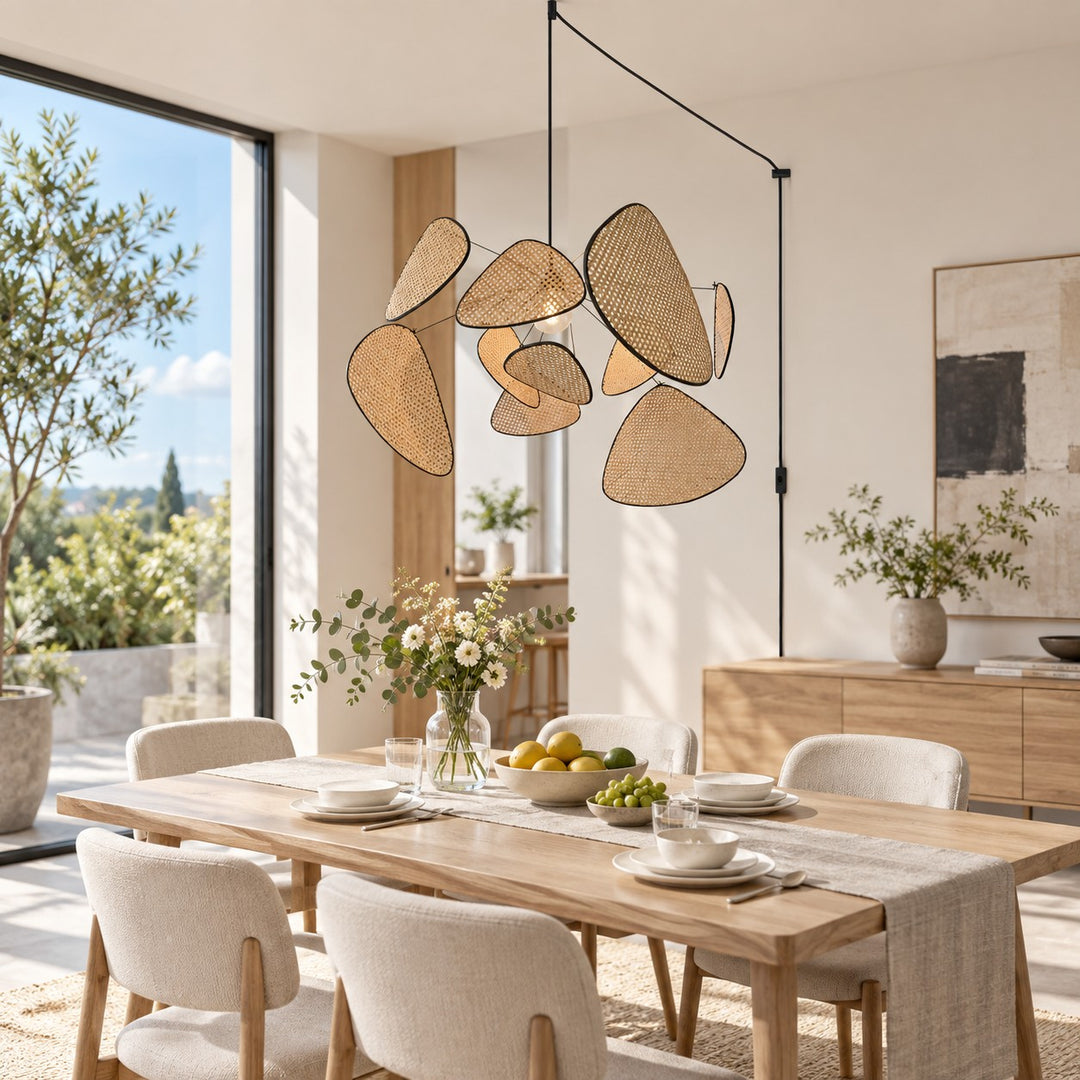 Layered Rattan Chandelier With Plug-In Cord