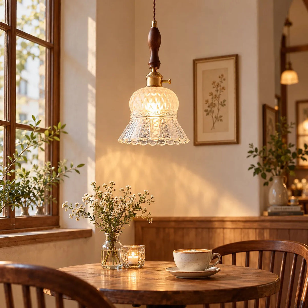 Vintage Brass Pineapple Glass Pendant Lamp