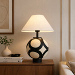Load image into Gallery viewer, ceramic globe table lamp on living room console