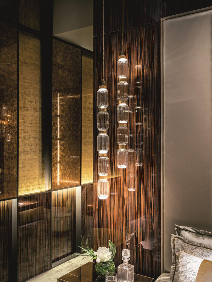 Suspension contemporaine - Fer, métal, verre, or, marron, résistante à l'humidité