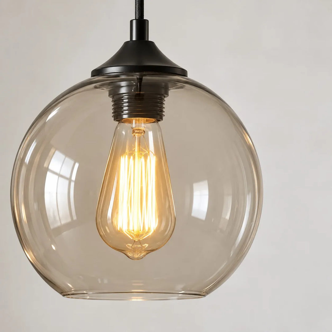 Smoky Gray Glass Globe Pendant Light