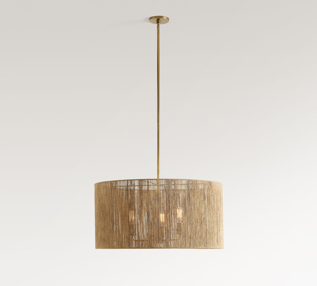 Dumora Farmhouse Drum Pendant Light - Woven Shade With Brass Accents