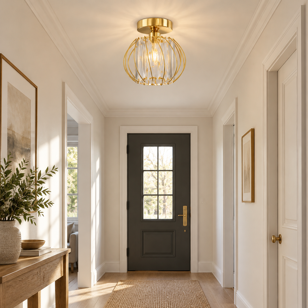 Geometric Crystal Ceiling Light with three frame finishes and a cage frame - New2609-1024520 interior scene