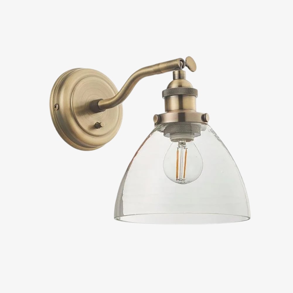 Driscoll Minimalist Clear Glass & Brass Wall Sconce – Adjustable Modern Wall Light for Bedroom or Hallway