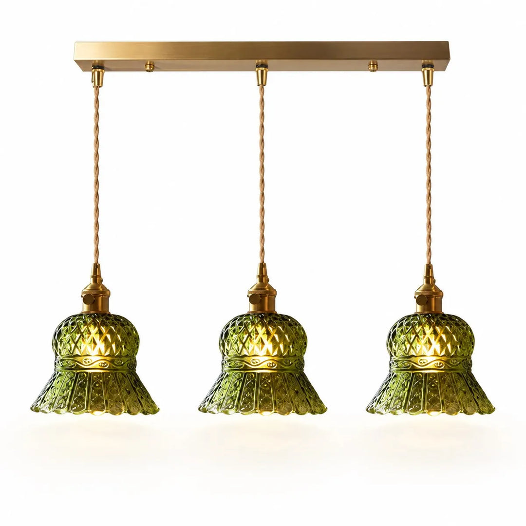 Vintage Brass Pineapple Glass Pendant Lamp