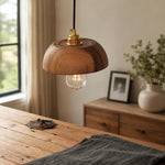 Load image into Gallery viewer, Handcrafted Walnut Wood Dome Pendant Light